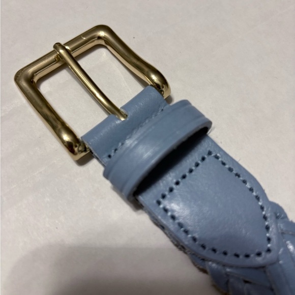 J Crew Leather Braided Sky Blue Belt with Gold Buckle - Picture 6 of 10